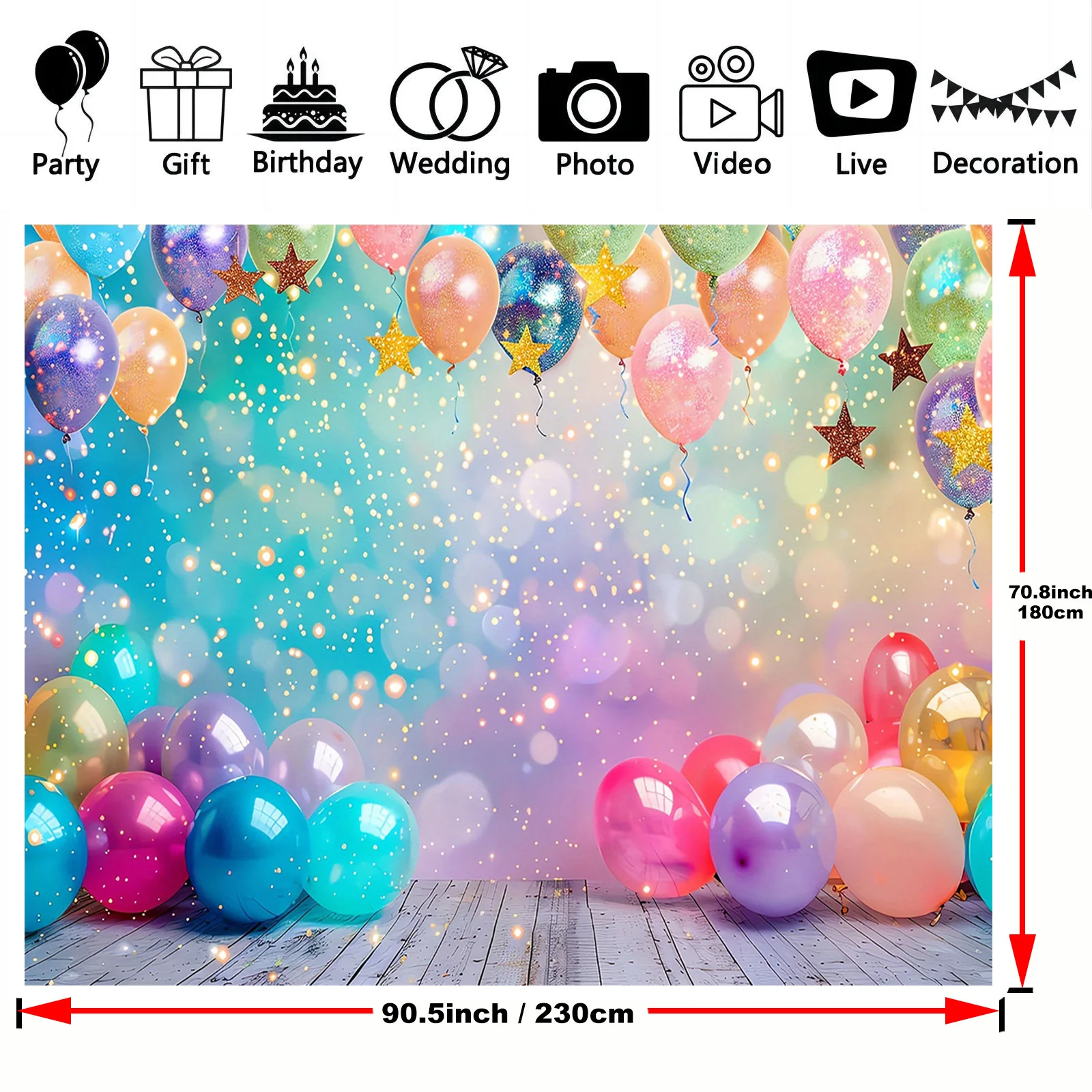 قطعة واحدة، مناسبة لجميع المناسبات كخلفية احتفالية - بالونات حية ونجوم لامعة