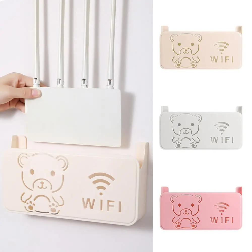 Tragbares, an der Wand montiertes WLAN-Router-Regal, niedlicher Cartoon-Bär, stanzfreie Router-Aufbewahrungsbox, platzsparendes Router-Rack für das Leben