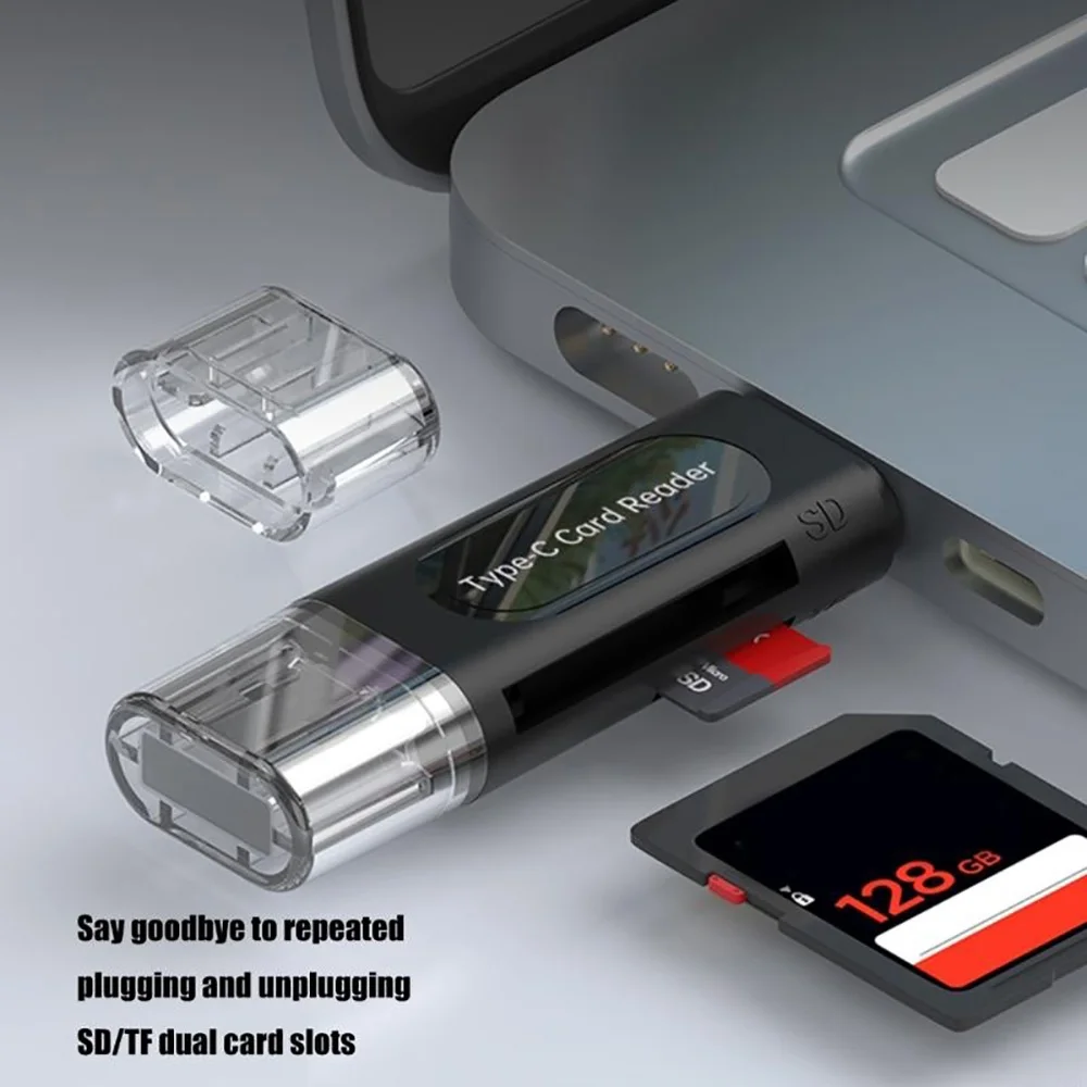 4 in 1 USB Type C Card Reader OTG Adapter High Speed USB 2.0 TF SD Memory Card Reader for Phone Camera Multi-function Portable