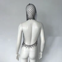 Glitter Rhinestone Mesh Hooded Tank Top Summer Women Sexy See Through Hollow Out Backless Camisole Rave Party Club Crop Tops - Image 6