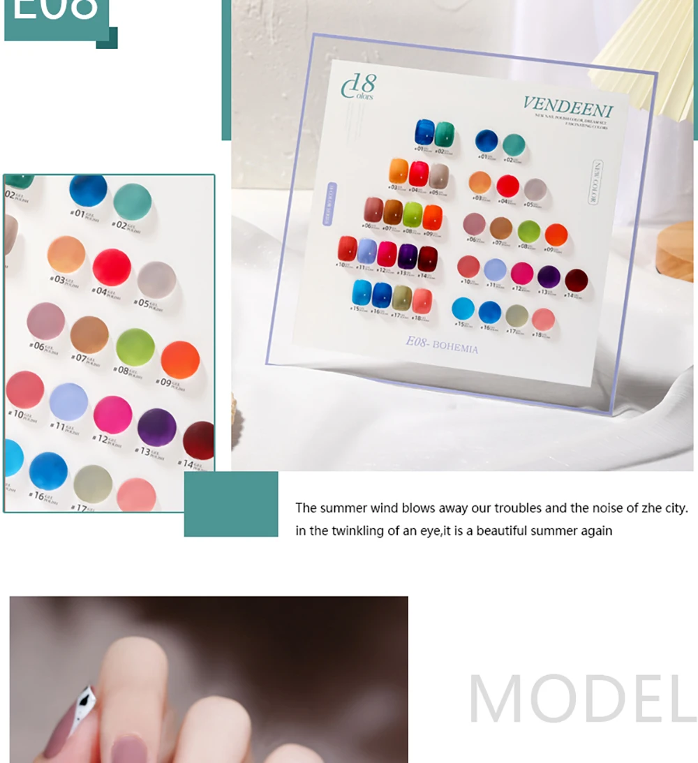 Vendeeni 18 Farben Reiner Farbgel-Nagellack-Set Semi-Permanenter UV-LED-Soak-Off-Gel-Lack Nagelkunst-Gel-Lack mit Display – Detail 15