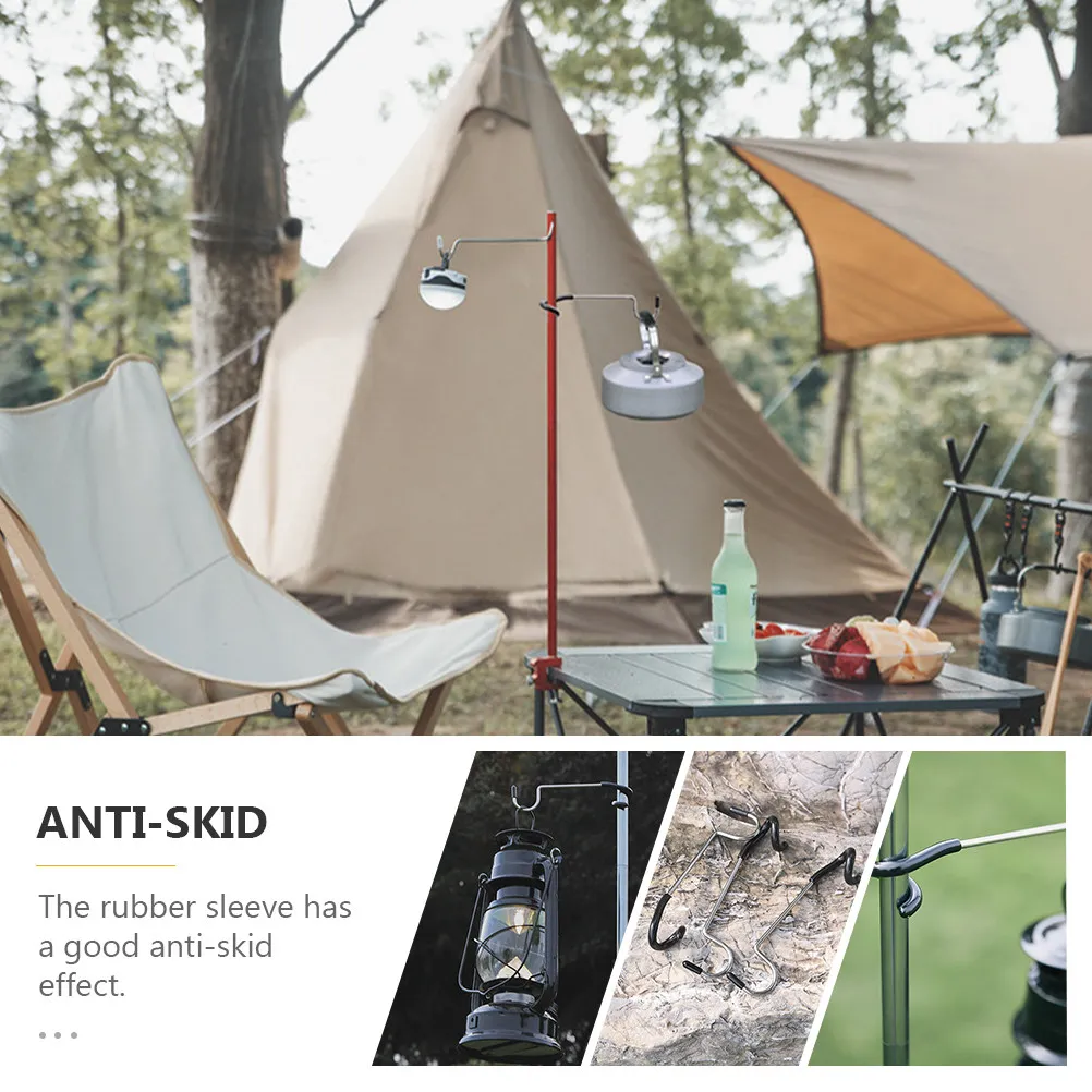 

2Pcs Stainless Steel Camping Hooks Rubber Coated Anti-Scratch Light Pole Hooks for Outdoor Lanterns Clothes Bags Travel Hiking