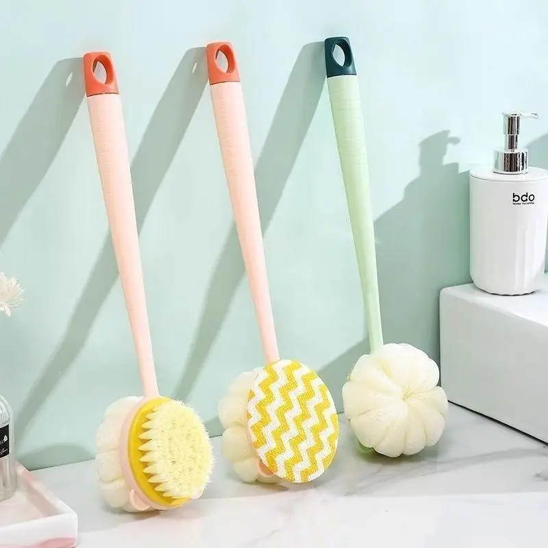 Doppelseitige Badebürste mit langem Griff, weicher Fellbürste, Rückenreibe-Bürste, Peeling-Handtuch, Mehrzweck-Peeling-Werkzeug, 1 Stück – Detail 2