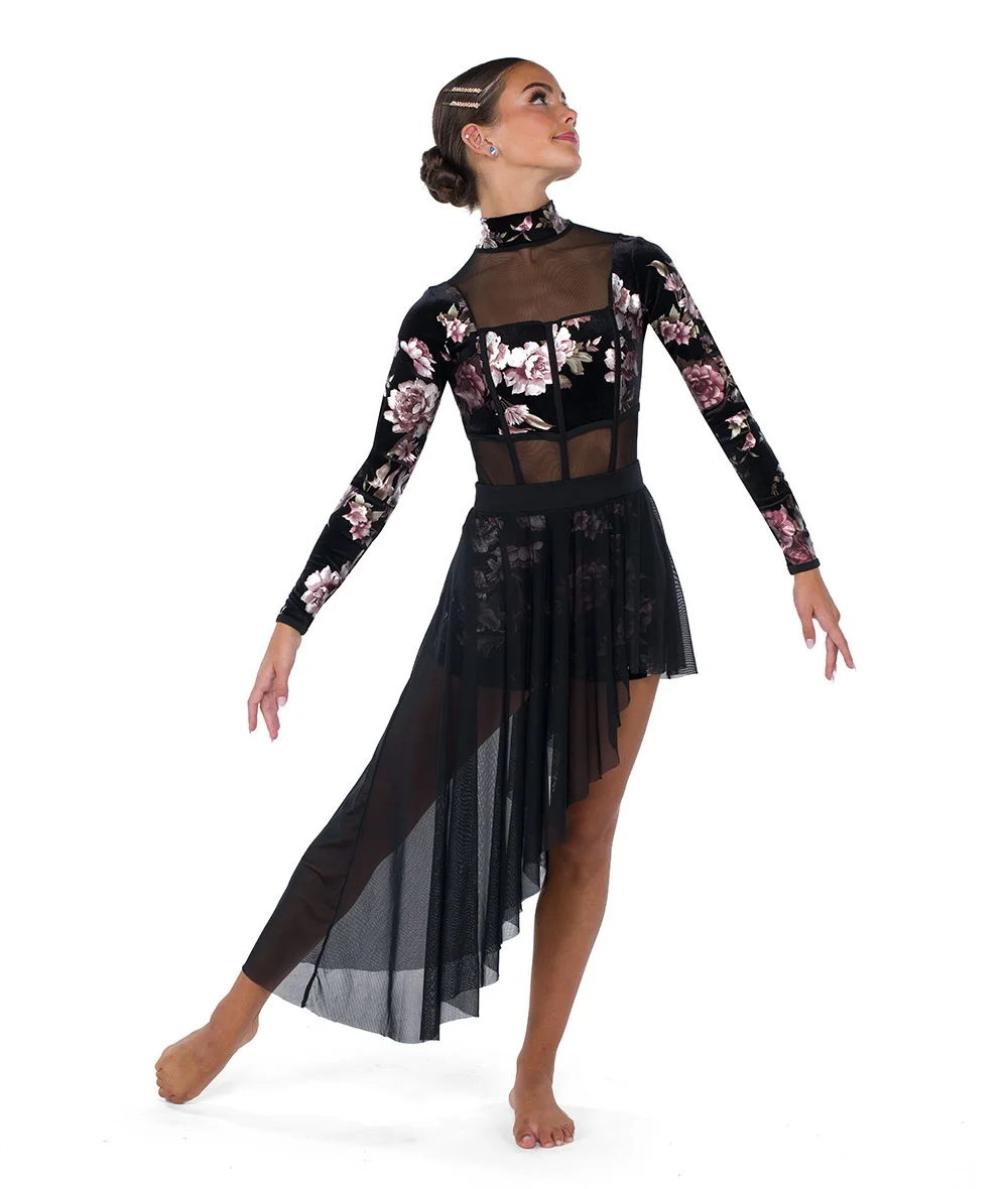 tenue-de-performance-jazz-a-manches-longues-col-haut-imprime-floral-patchwork-et-maille