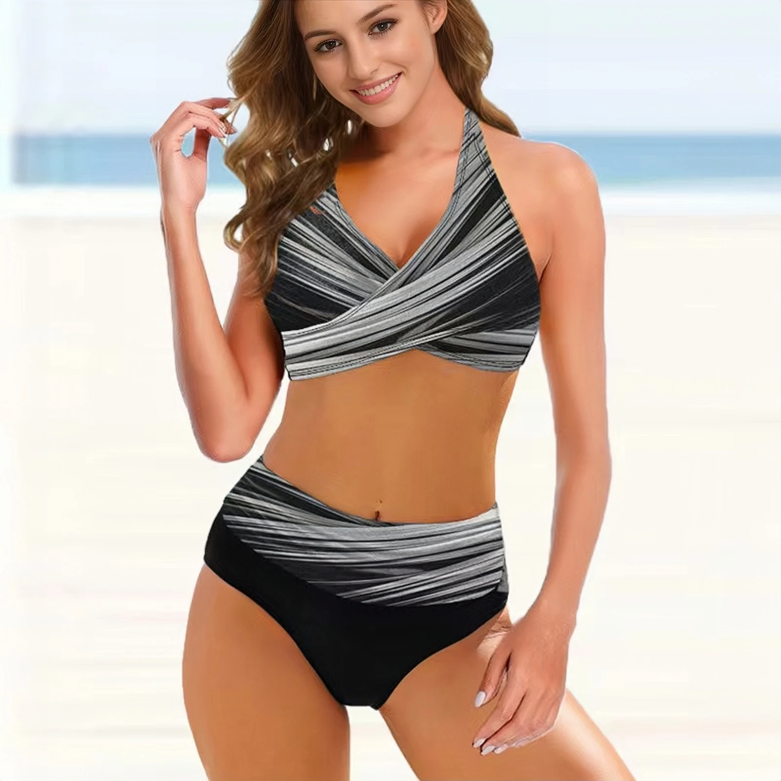 Sexy Bikini Set Women Summer Rainbow Swimsuit 2 Piece Swimsuit High Waist Bikini Beachwear Swimsuit 2024 Women Swimwear