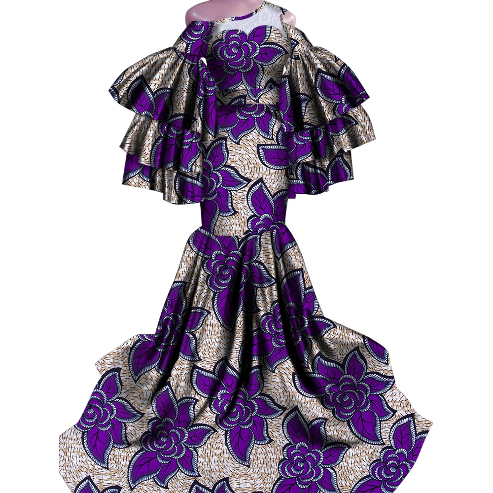 Bintarealwax Africa Dresses Dashiki Real Wax Print Traditional African Clothing Fishtail Big Swing Hem Dress for Women WY4336