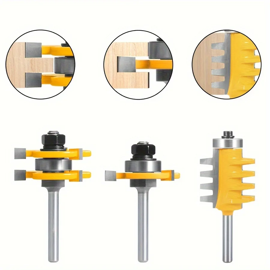 

‌ «Набор долот из 3 шт. | Хвостовик 1/4 дюйма и 8 мм | Фрезы T-типа с 3 зубьями и коническими концами | Прецизионная ламинированная доска для деревообработки" ‌