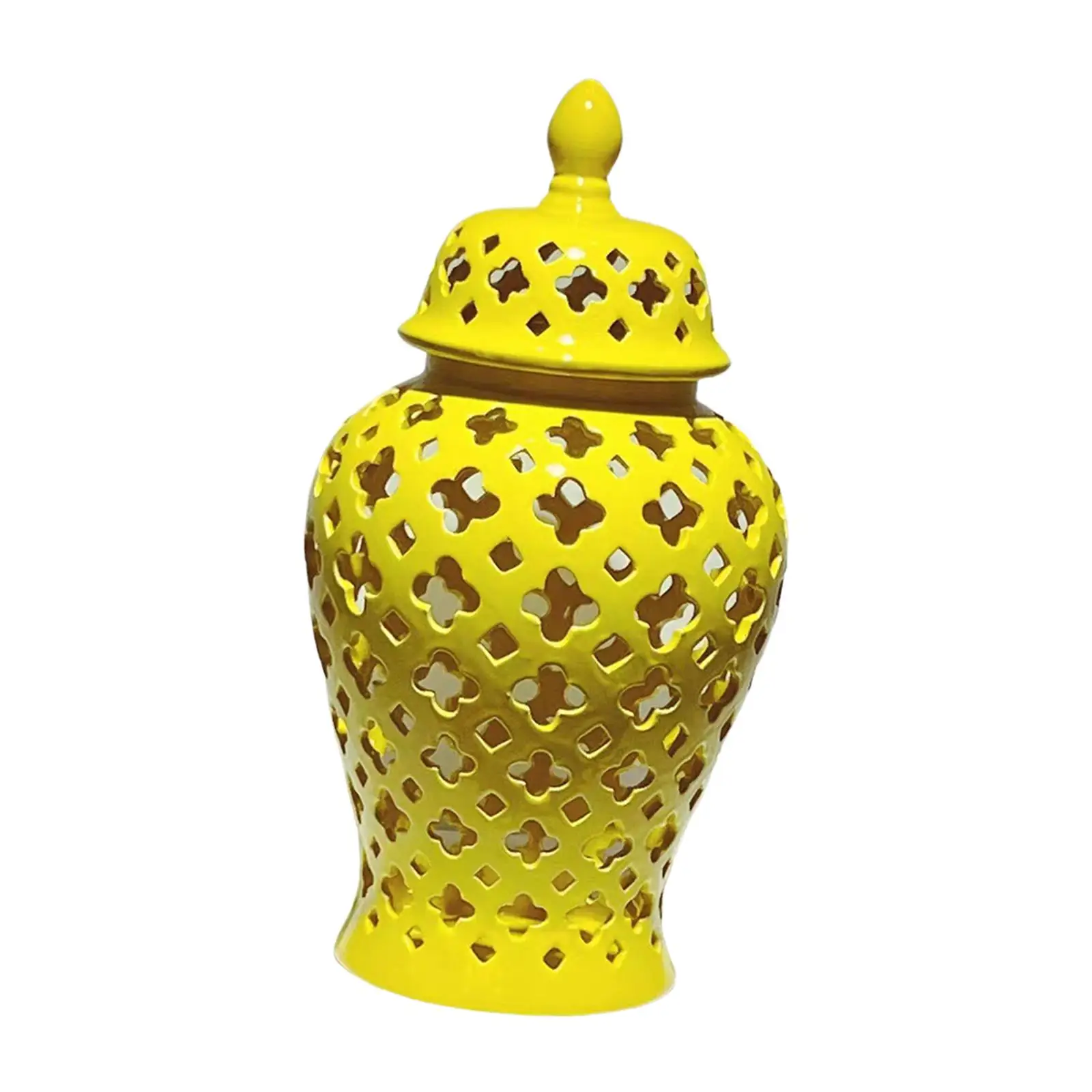 Decorative Ceramic Ginger Jar with Lid Carved Lattice Vase Centerpiece for Artificial Flowers Branches Living Room Accent