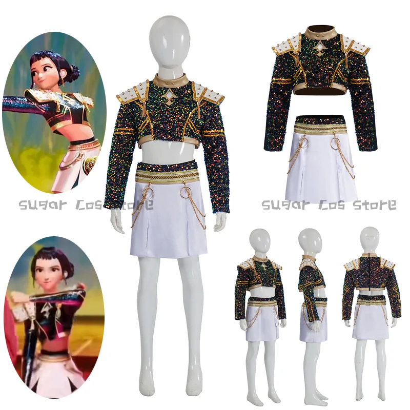 

Детский карнавальный костюм Kpop «Охотники на демонов» Huntrix Zoey, черно-золотой костюм, детский костюм для ролевых игр идолов для девочек, реквизит для вечеринки на Хэллоуин