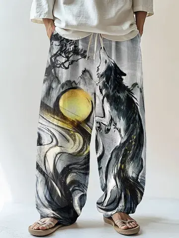 New Fashion Cool Japanese Fox Ink Painting Style 3D Printing Loose Outdoor Hip Hop Street Harajuku Leisure Sports Pants