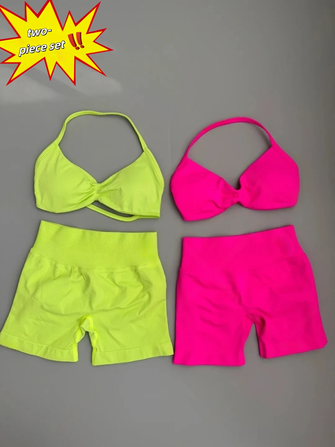 

Dopamine Exercise 2-piece Set Women's Gym Fashion Neck Yoga Fitness Clothing Hip Lift Shorts Neck Strap Bra Dopamine Pilates Set