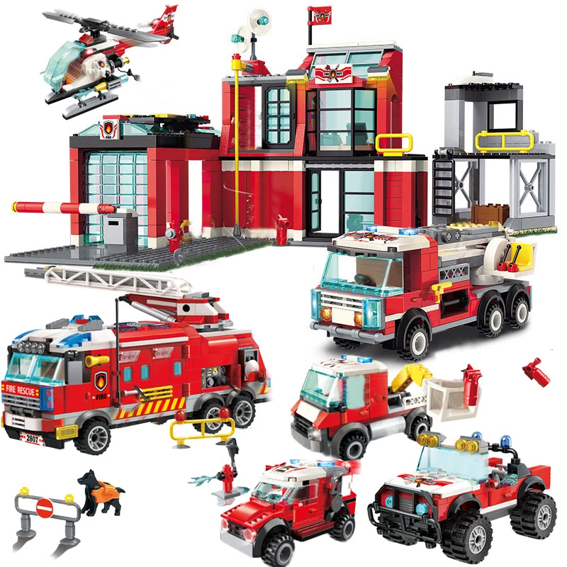 New City Fire Station Building Blocks Model Construction Firefighter Man Truck Enlighten Bricks Toys For Children Gifts