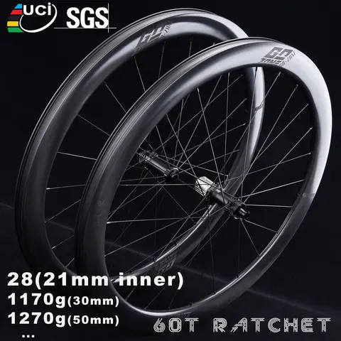래칫 60T 700c 28mm 디스크 브레이크 카본 휠 슈퍼 라이트 50mm 1270g Sapim/기둥 강철 TPI/세라믹 UCI 도로 자전거 휠셋