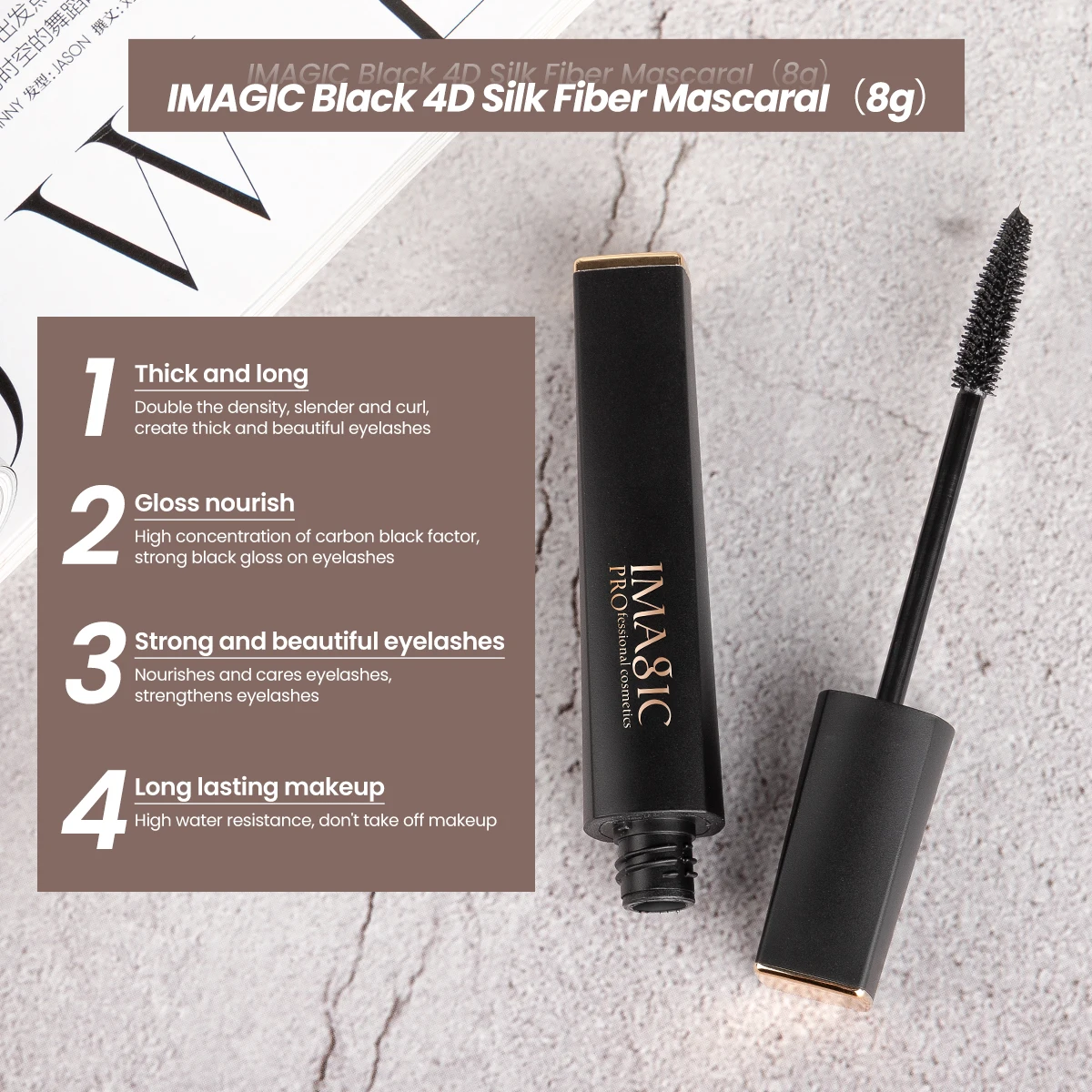 IMAGIC 4D Mascara Lengthening Black Lash Eyelash Extension Eye Lashes Brush Beauty Makeup Long-wearing Gold Color Mascara