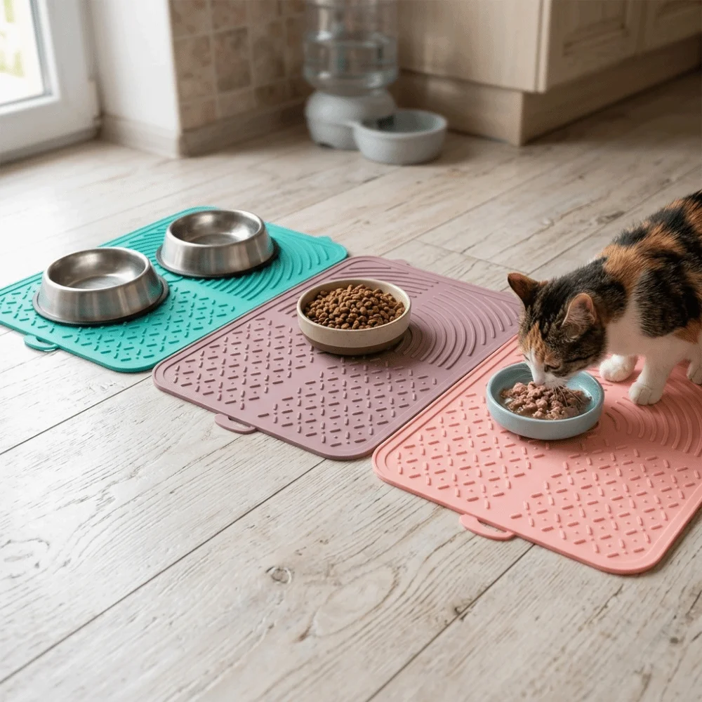 Food Grade Silicone Lick Mat Rectangle Shape Non Slip Surface Dog Lick Pad Portable Size Multi Color Option Pet Slow Feeder Mat