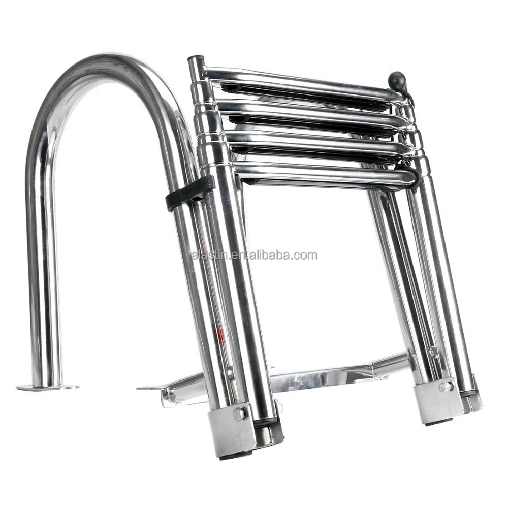 Boat Parts 4 Step Boat Ladder Folding Stainless Steel Concealed Swim Boat Telescopic Ladder with Handrail