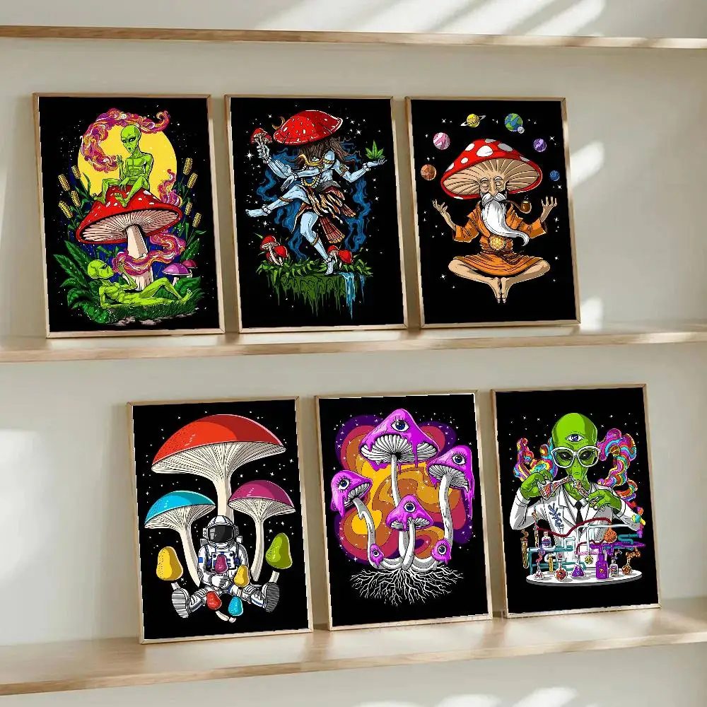 Psychedelic Trippy Magic Mushrooms Posters Living Room Bar Cafe Quality Canvas Vintage Style Comics Painting Art Home Wall Decor
