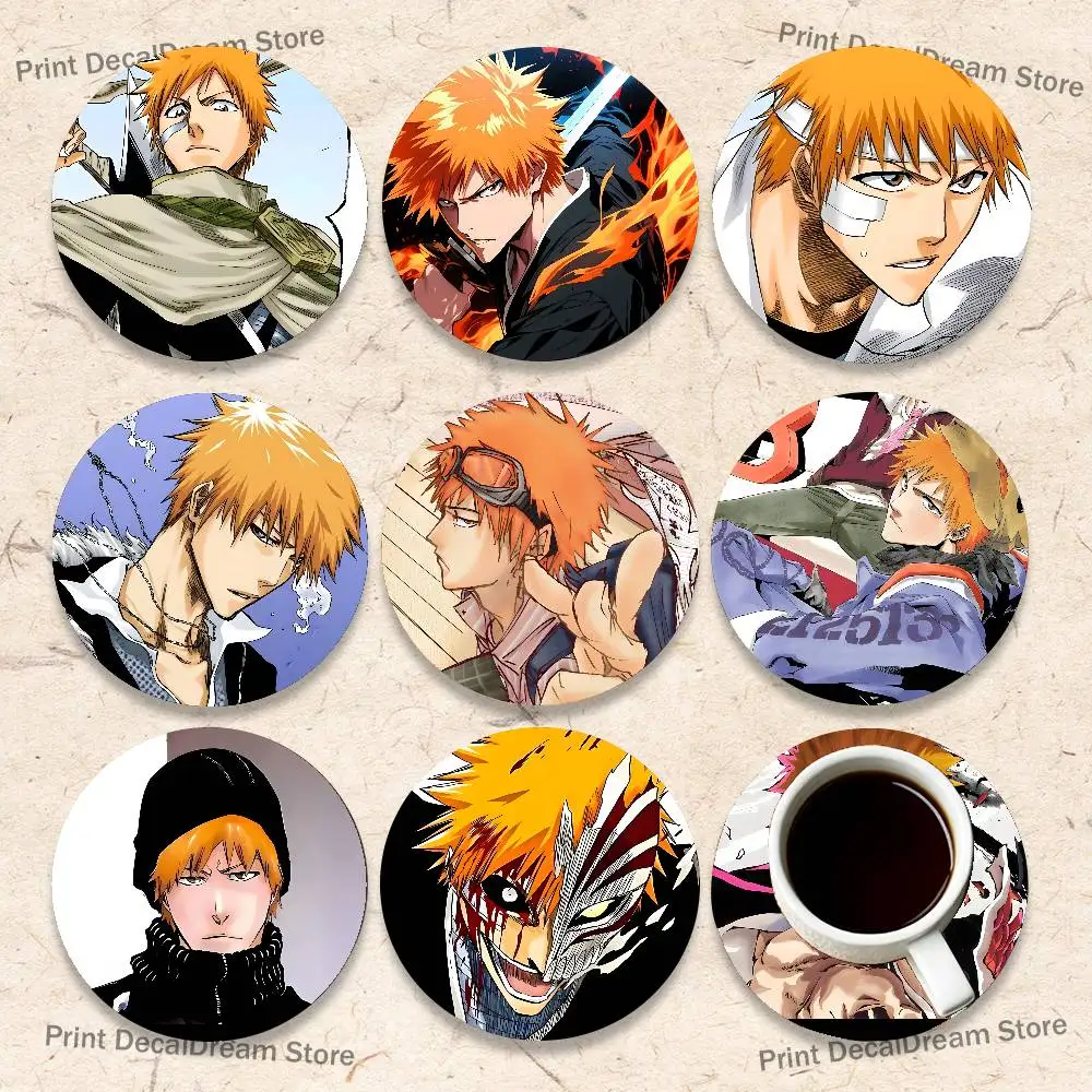 

Anime K-Kurosaki Ichigo 2D Pattern round Wooden Coaster Decorative Coffee Cup for Use in Coffee Shops Bars Wine Beer