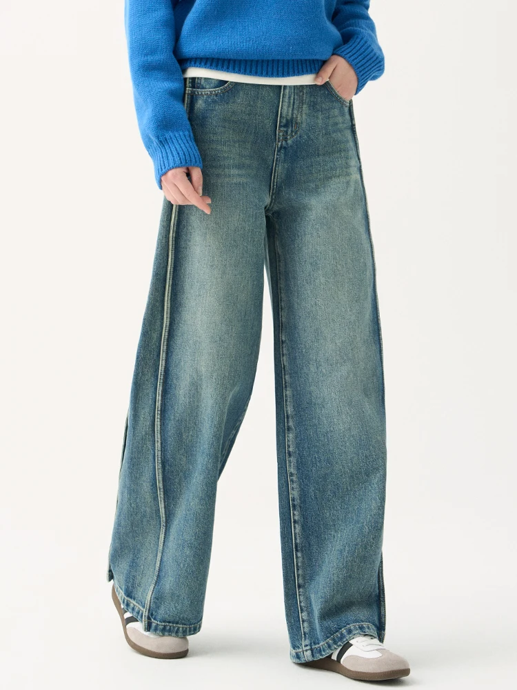 

VDH Studio High Waist Wide Leg Jeans Women's Loose Fit Slimming Denim Pants Double Pleat 3D Vintage Floor-Length Trousers