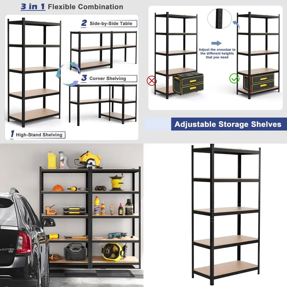 

5-ярусный стеллаж для гаража повышенной прочности — грузоподъемность 1325 кг, регулируемый, безболтовой, 36x18x72, черный органайзер-стеллаж