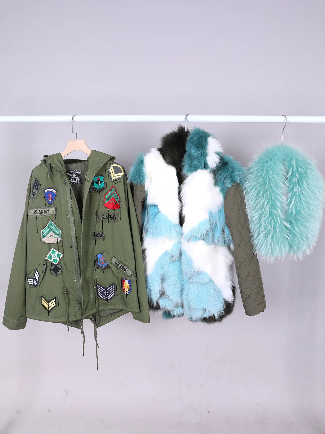 Green Detachable Natural Fox Fur Lined Snow Jacket Embroidered Hood Winter Women's Parka Coat Jacket Maomaokong