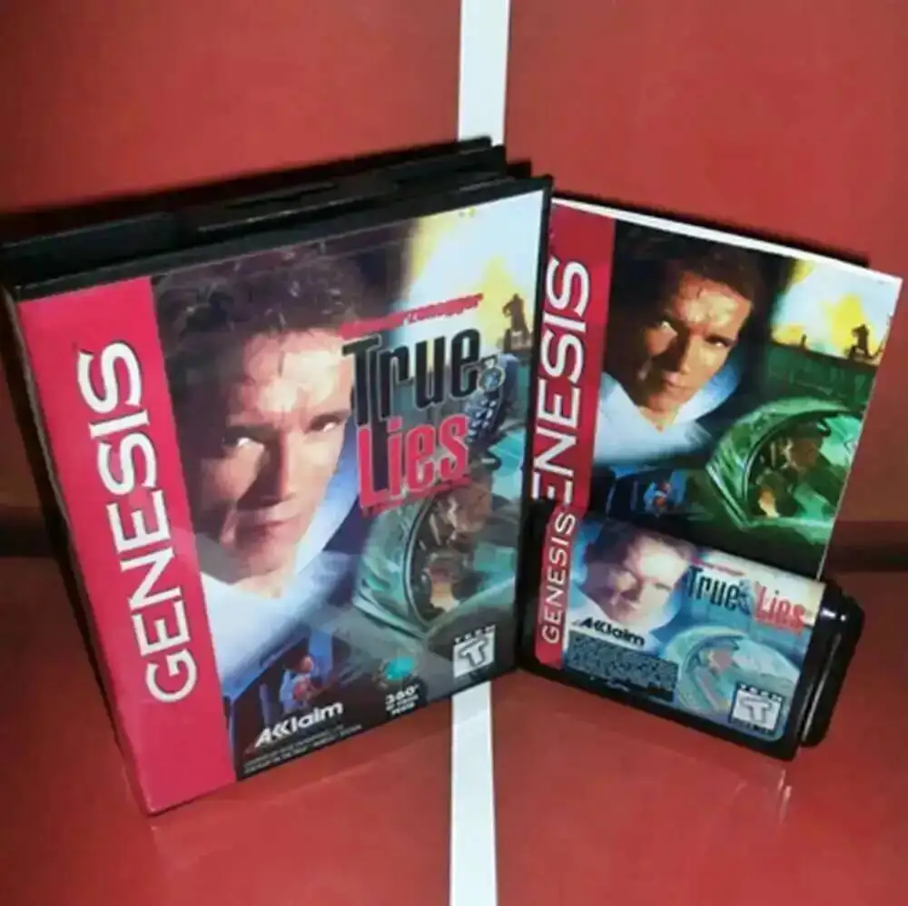True Lies com Caixa e Cartucho Manual, Sega, MD Game Card, Megadrive, Genesis System, 16 Bit