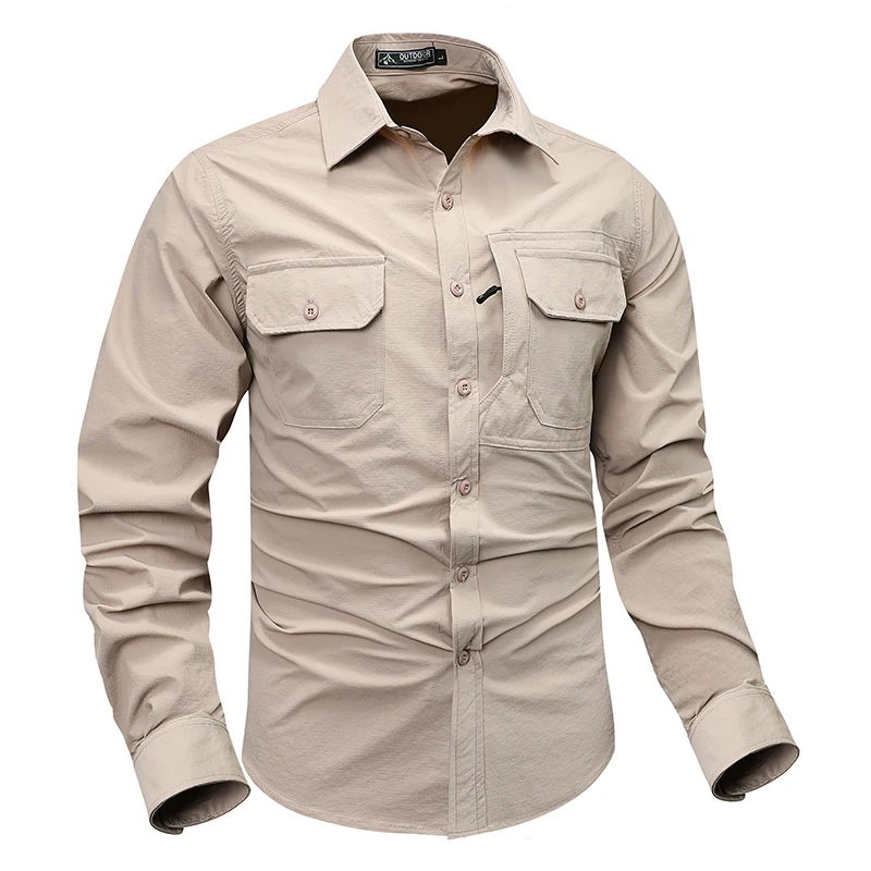 Quality Mens Tactical Long-sleeved Shirt Fall Outdoor Multi-pocket Elastic Quick-drying Utility Ripstop Hiking Safari Work Shirt