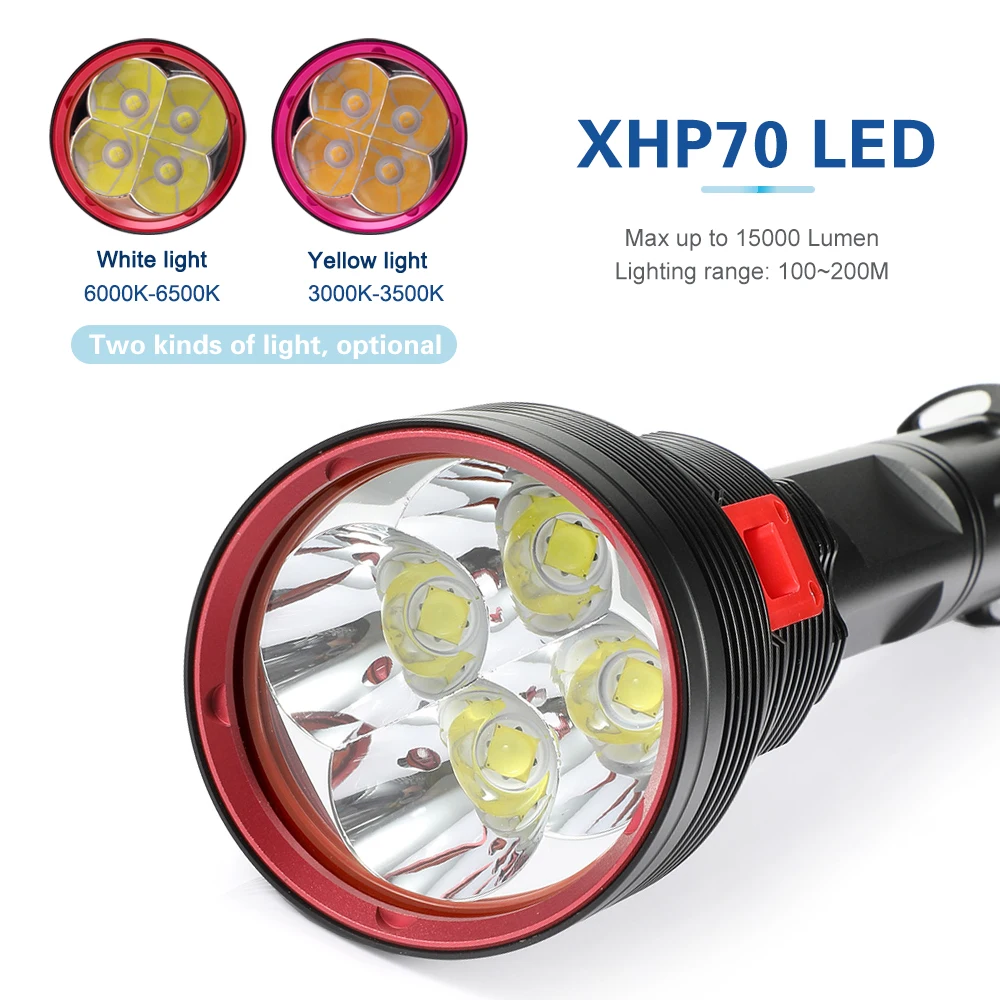 FUNNYDEER A47 XHP-70 50W 15000LM Strong Flashlight White Light Charger Work Lamp IPX8 Waterproof Outdoor Hiking Lantern