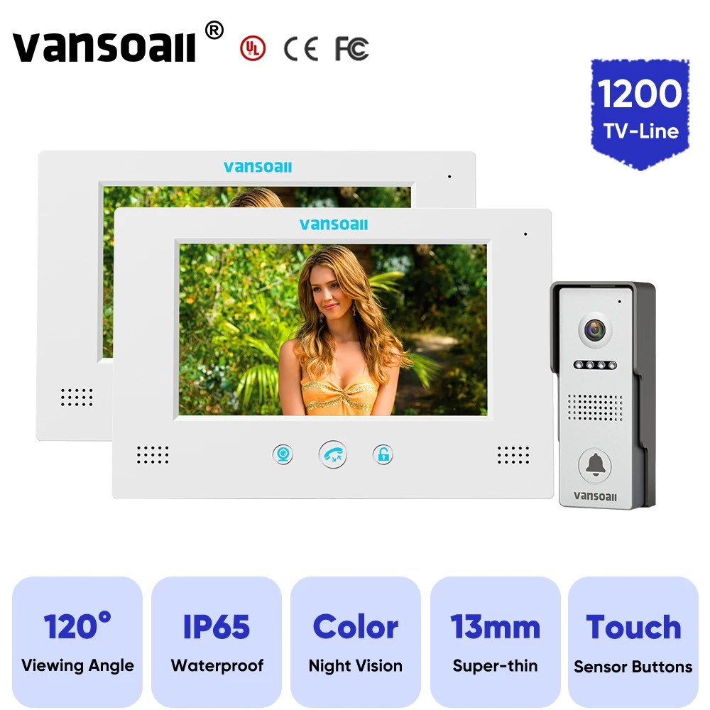 VANSOALL-videoportero para casa y apartamento, intercomunicador con 4 cables, 1200TVL, IP65, resistente al agua, timbre nocturno a Color, cámara con