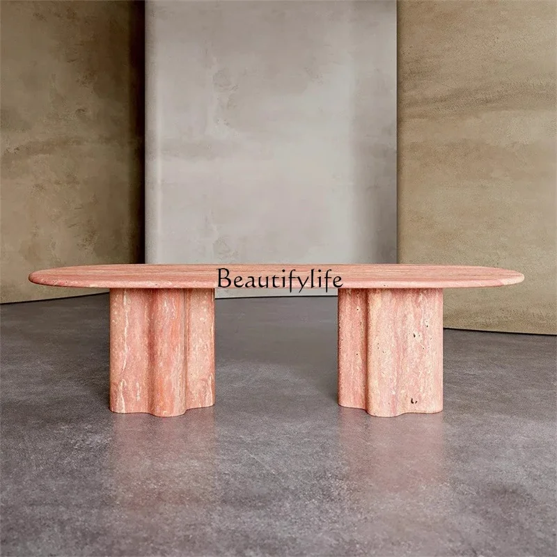 jj Wabi Sansan natural Roman travertine rectangular dining table light luxury modern simple marble