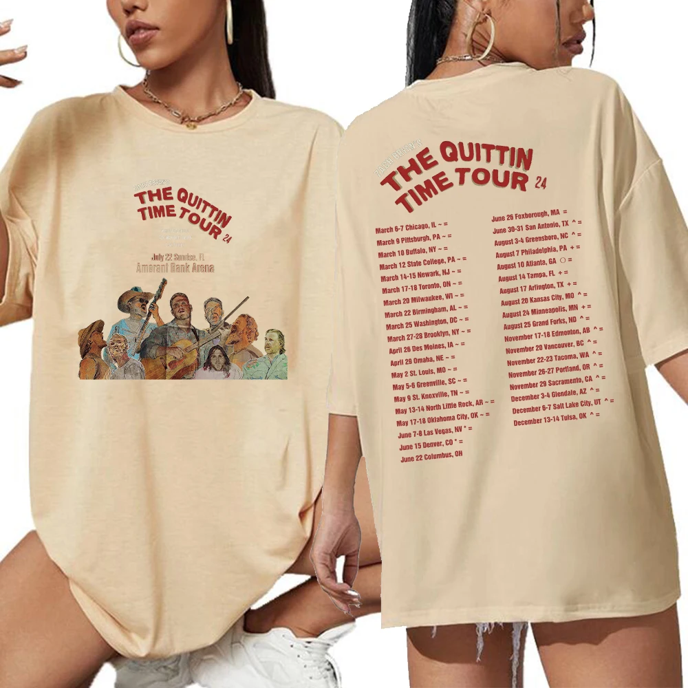 Zach Bryan The Quittin Time Tour 2024 Print T-Shirt Men Women Hip Hop T Shirt Oversized Male Tees