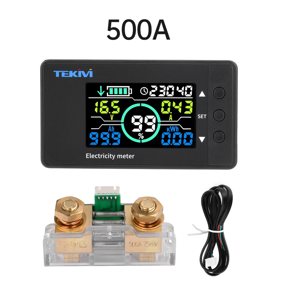 DC7.5-100V Battery Monitor Coulomb Meter 50A/100A/300A/500A Ammeter Voltmeter Capacity Power Meter With Shunt