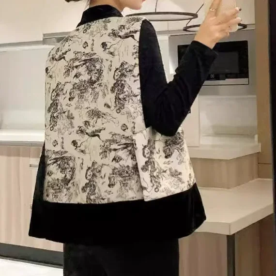 Fashion Autumn Vests Chinese Clothing Tang Embroidery Top Woman Costume Vest Women Shirt Ethnic Cardigan Ladies Outfits Blusas