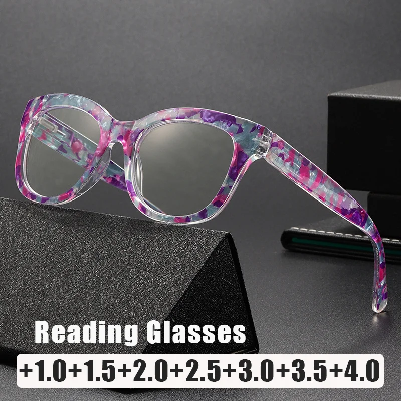 

New Trendy Personalized Printed Presbyopia Glasses Fashionable Large Frame Camouflage Spring Foot Anti Blue Light Glasses
