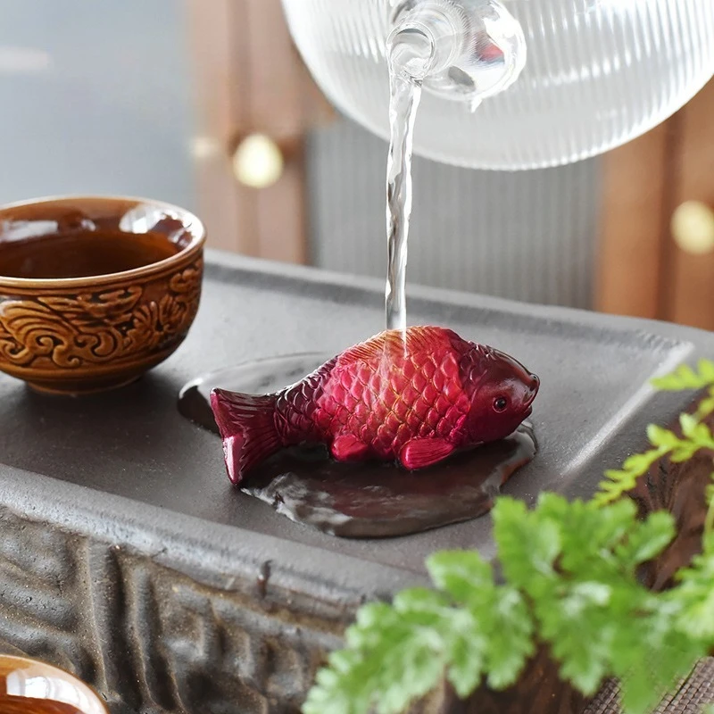 الإبداعية اللون تغيير الشاي الحيوانات الأليفة كوي الكارب الراتنج الشاي الحلي الصينية التميمة اثنين الأسماك تقرير السعادة زن حفل الشاي الحلي #4