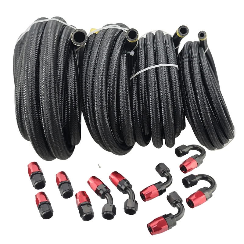 

5M An4/An6/An8/AN10 Oil Fuel Hose Nylon Stainless Steel Braided CPE synthetic rubber Hose+10Pcs Hose End Adaptor Fittings Kit