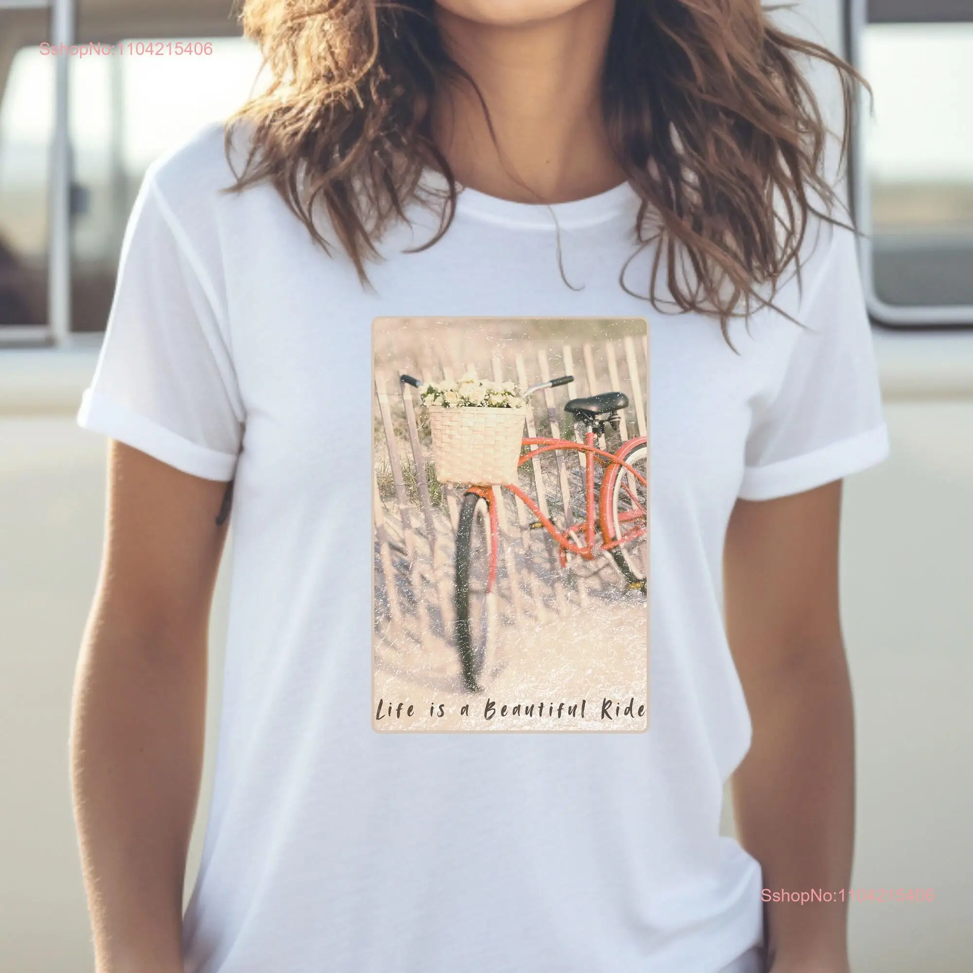 Life is a Beautiful Ride Weathered T Shirt Beach Cruiser Bike Vintage Look Bicycle Trendy Retro long or short sleeves