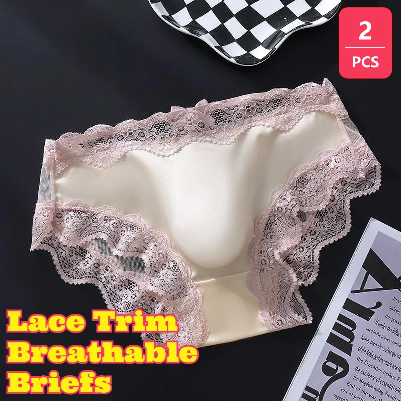 2pcs French Lace Sexy Ice Silk Green Triangle Briefs Men 3D Pouch Breathable Low Rise Slim Fit Transparent Sheer Mesh Underwear