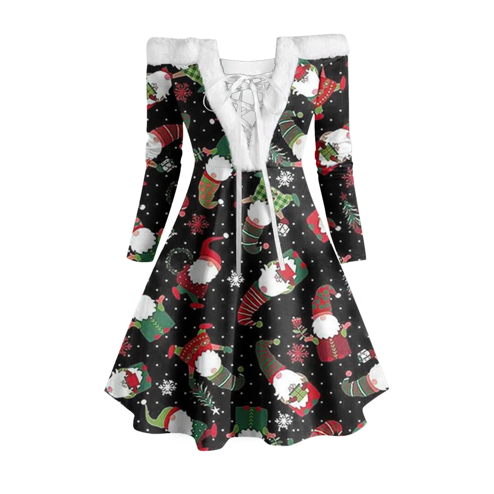 Christmas Rockabilly Dress Women Santa Claus Tree Print Off Shoulder Loose Bandage Dress Vintage Swing Prom Party Dress Vestidos