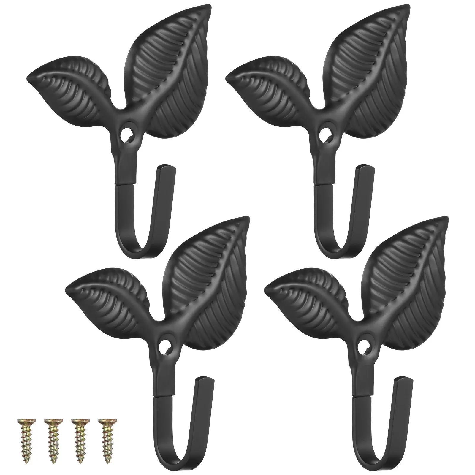 

4 Pcs Hangers for Clothes Retro Hook Jacket Hooks Coats Rustic Cast Iron Decorative Leaves Key Holder Black Heavy-duty Metal