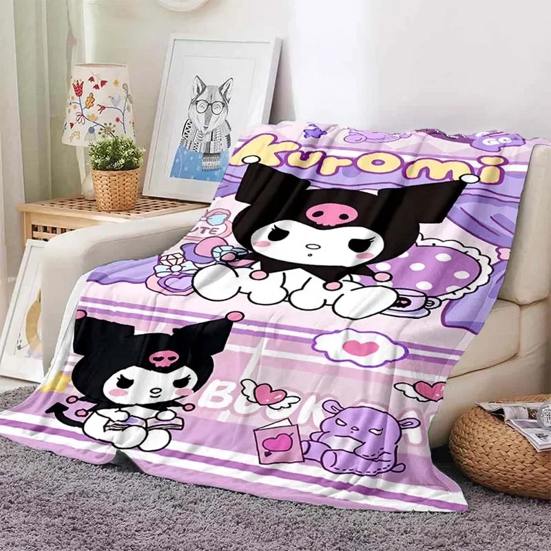 Japanese Sanrio Kuromi Printed Flannel Fluffy Fleece Throw Camping Blankets for Children Sofa Throw Thin Blanket Fashion Gift