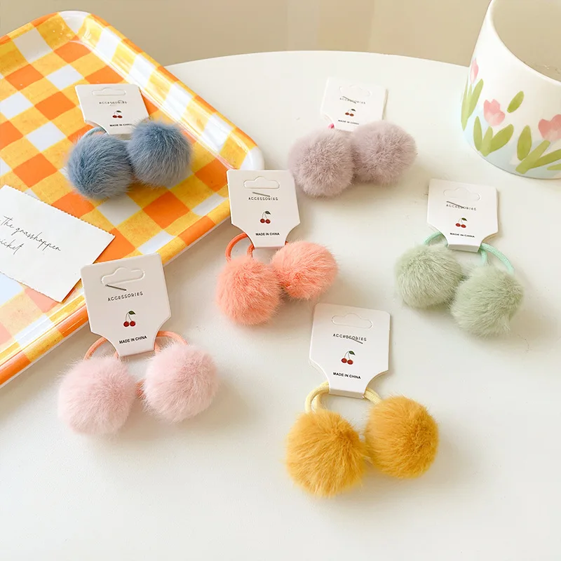 2 sztuki / zestaw Kawaii Pompom Opaska do włosów dla dziewczynek Elastyczne pluszowe gumki do włosów dla dzieci Różowa gumka do włosów dla dzieci Śliczny prezent