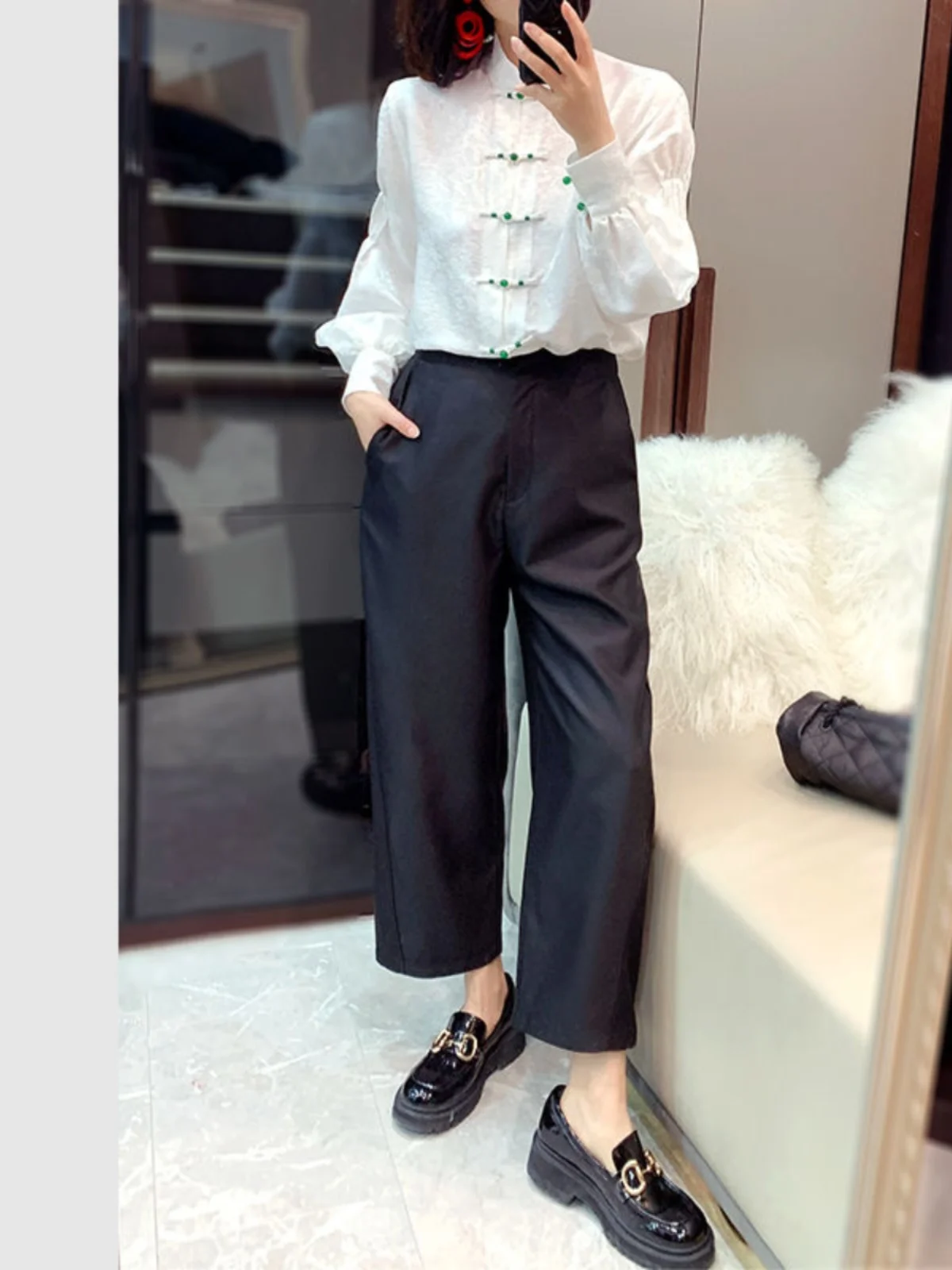 เสื้อคลุมไหมอีเลลองสเวสำหรับผู้หญิง สไตล์จีนโบราณ ติดกระดุมเปิดด้านหน้า ชุดถังระดับไฮเอนด์ ลายเมฆฟ้า...
