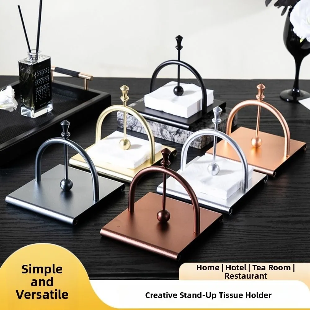 

Retro Square Tissue Holder European Style Creative Arch Bridge Napkin Dispenser with Handle Smooth Aluminum Napkin Stand Kitchen