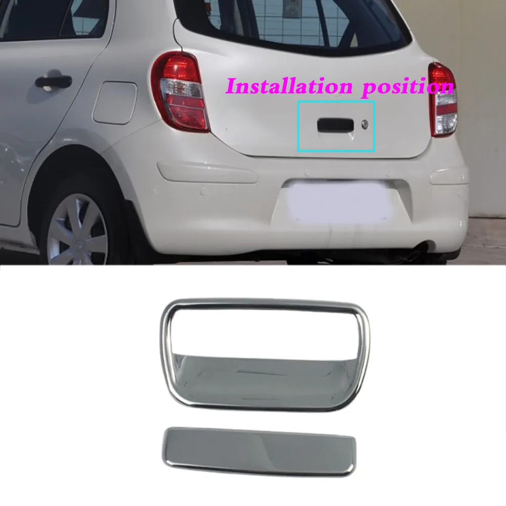 For Nissan March 2011 2012 2013 2014 2015 2016 2017 Car Handrail ABS Chrome Trunk Handle Rear Back Bowl Cover Part Hoods 2PCS