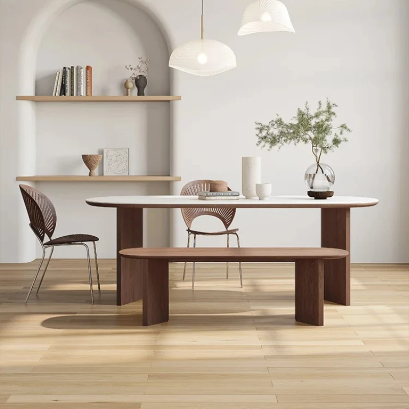 Originality Modern Design Rectangular Wooden Dining Table Modern Funky European Restaurant Rattan Muebles Trendy Furniture