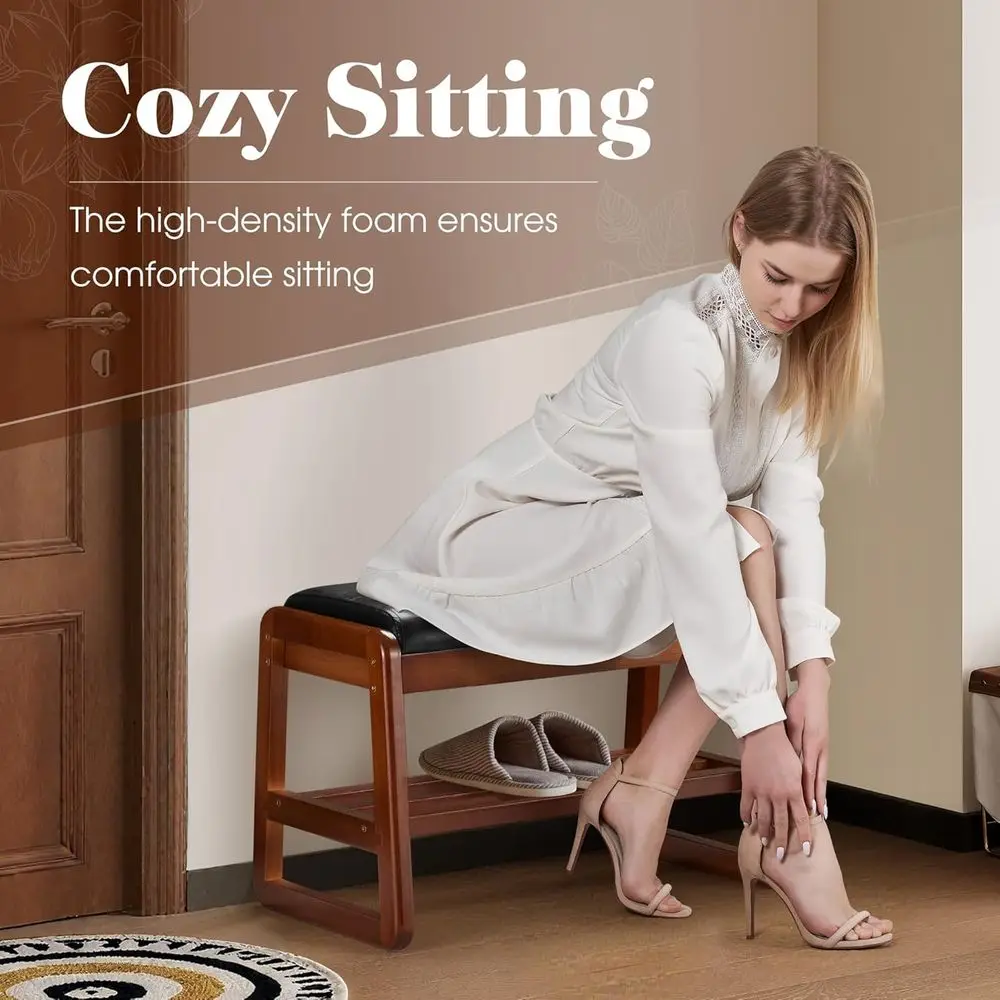 Black Flip-Top Shoe Rack with Cushion, 2-Tier Storage Bench for Entryway & Living Room, 21.65 Small