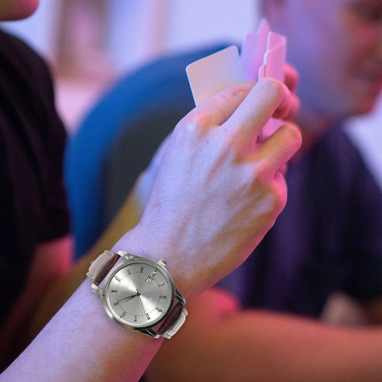 

Men'S Quartz Watch Pu Stainless Steel Band Accurate Timekeeping For Daily Wear Brown Color Options