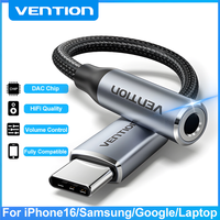 Vention New DAC USB Type C to 3.5mm Jack Headphone Adapter Aux Audio All Earphone HiFi Splitter Cable for iPhone 16 15 Samsung