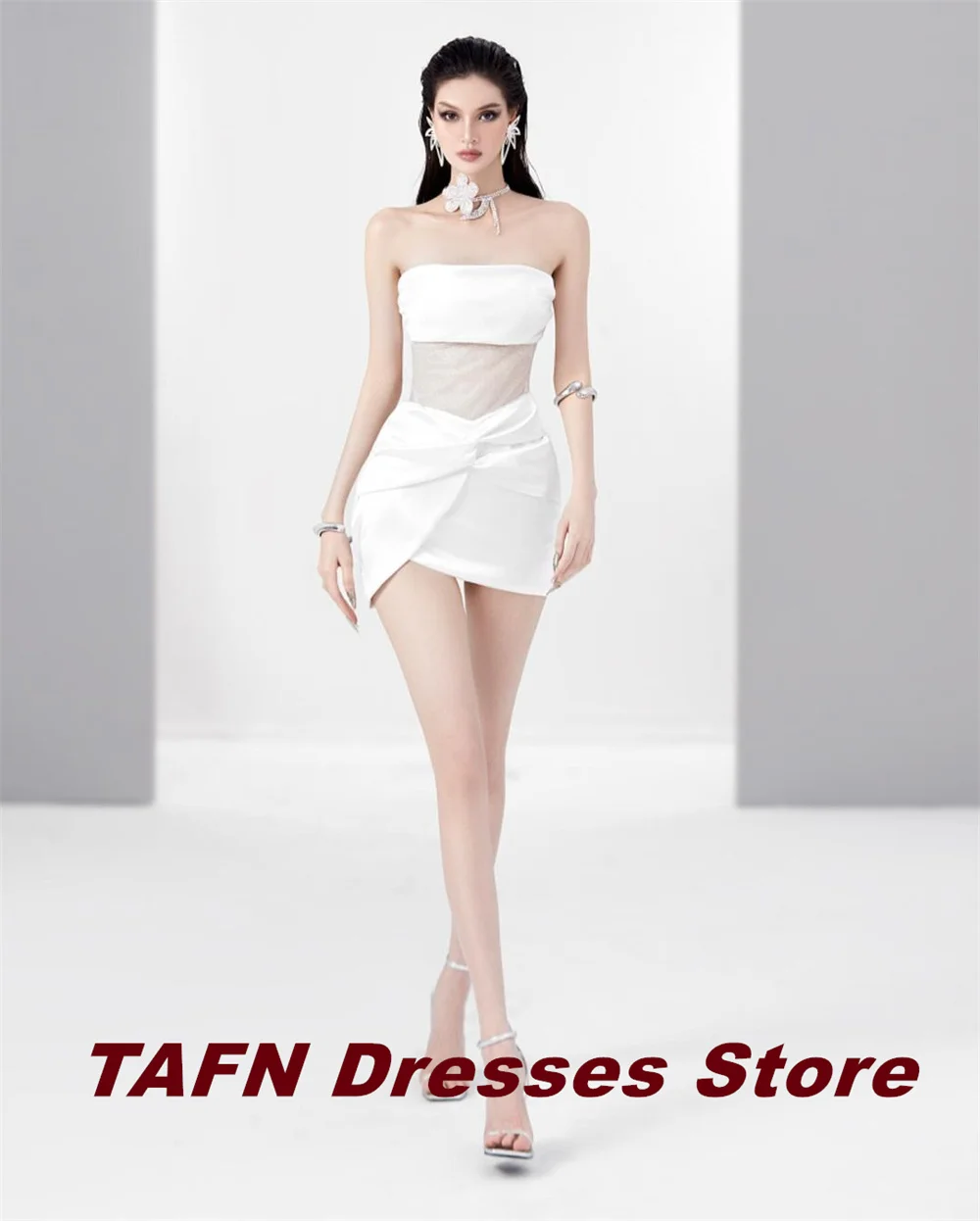 TAFN Sexy Sheath Prom Gown Strapless Mini Party Dresses Simple Above Knee Illusion Evening Dress Custom Made vestidos de fiesta